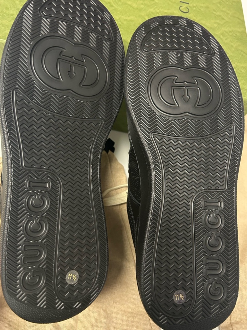 **AUTHENTIC** Gucci Black Leather Sneakers w/ box, dust bags, and extra laces. - Picture 7 of 12